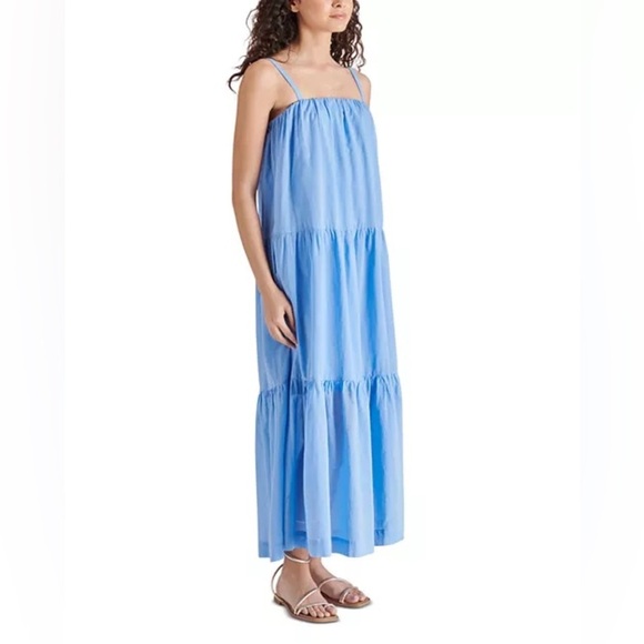 Steve Madden Dresses & Skirts - STEVE MADDEN 100% Cotton Tiered Azure Blue Oceane Maxi Dress Size Small NWT